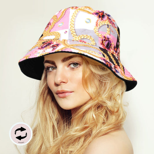 HATEGORY Reversible Chain Flower Patterned Bucket Hat