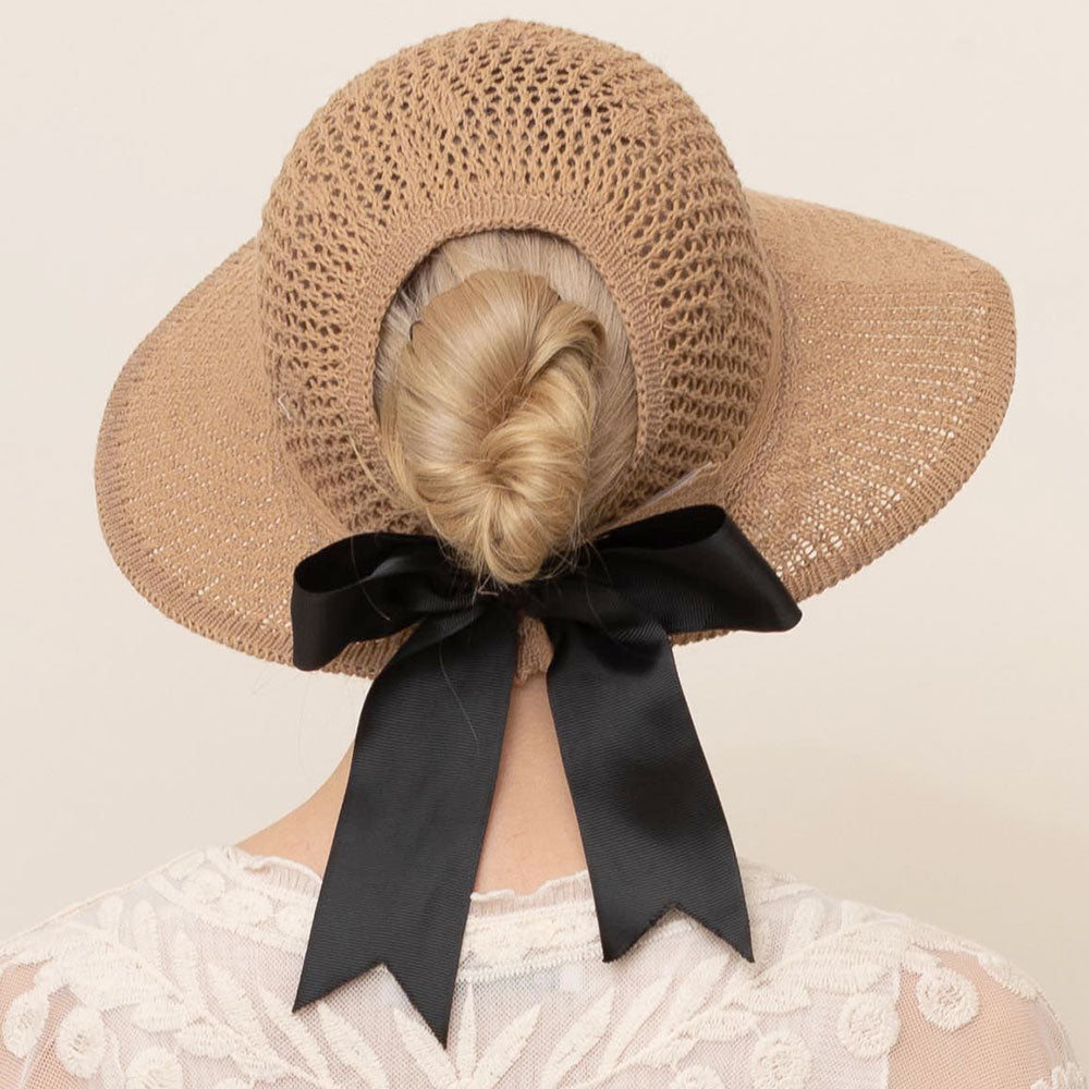 HATEGORY Bow Ponytail Straw Sun Hat