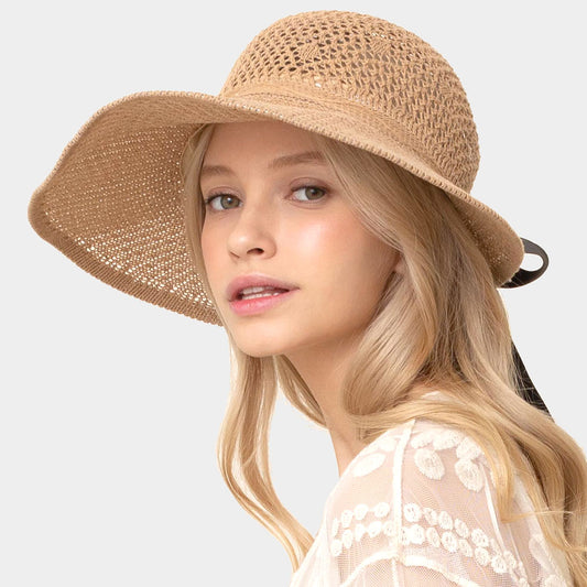 HATEGORY Bow Ponytail Straw Sun Hat