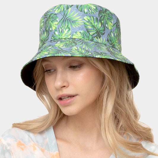 HATEGORY Reversible Tropical Leaf Bucket Hat