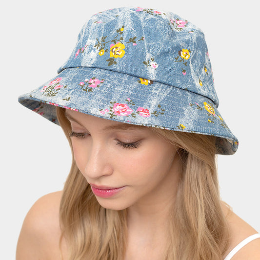 HATEGORY Denim Floral Bucket Hat
