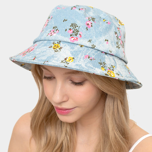 HATEGORY Denim Floral Bucket Hat