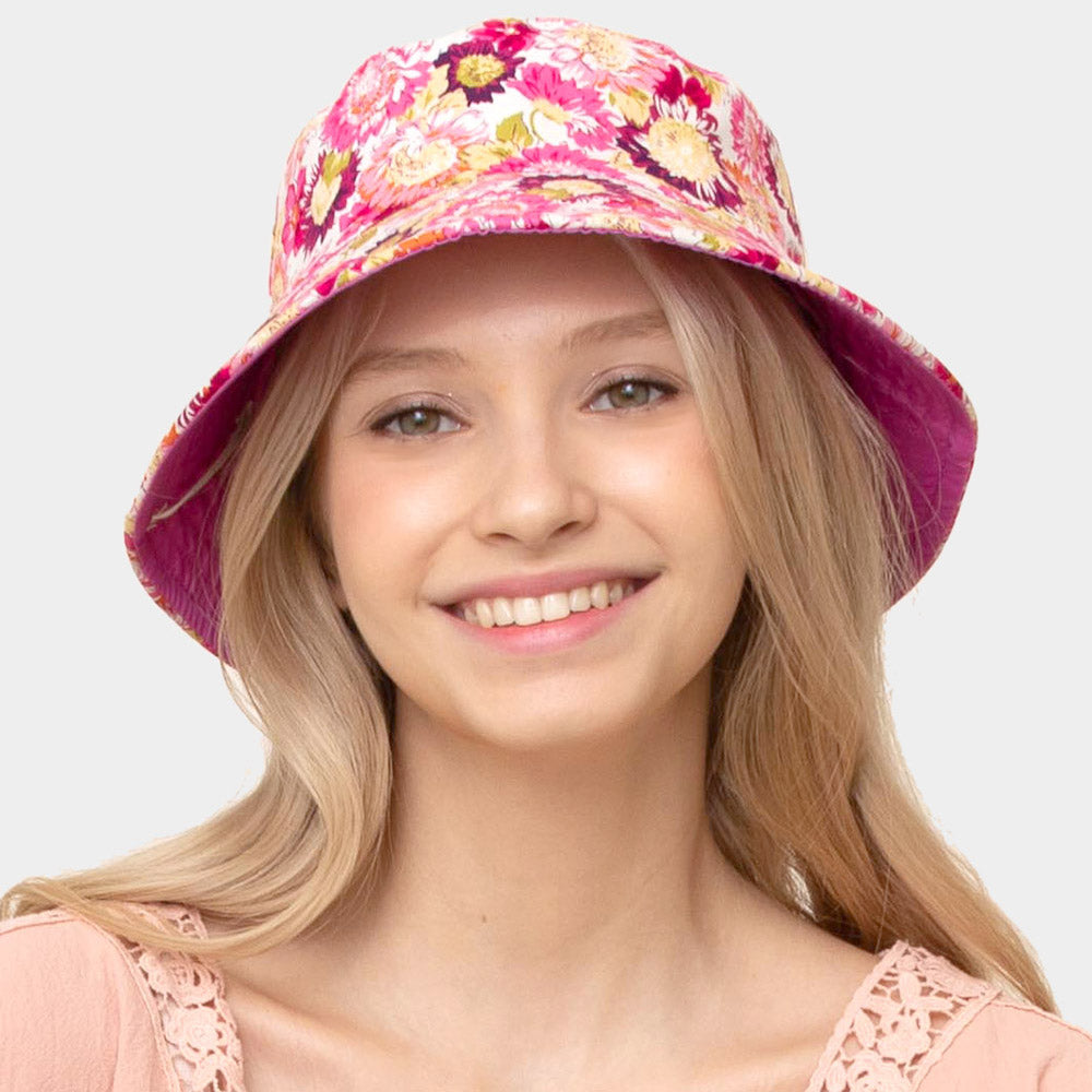 HATEGORY Reversible Waterproof Floral Print Rain Bucket Hat