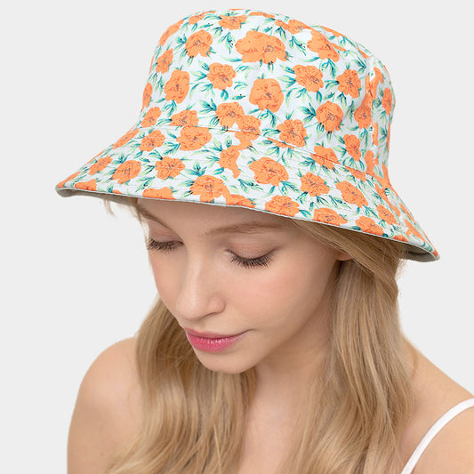 HATEGORY Reversible Waterproof Floral Print Rain Bucket Hat