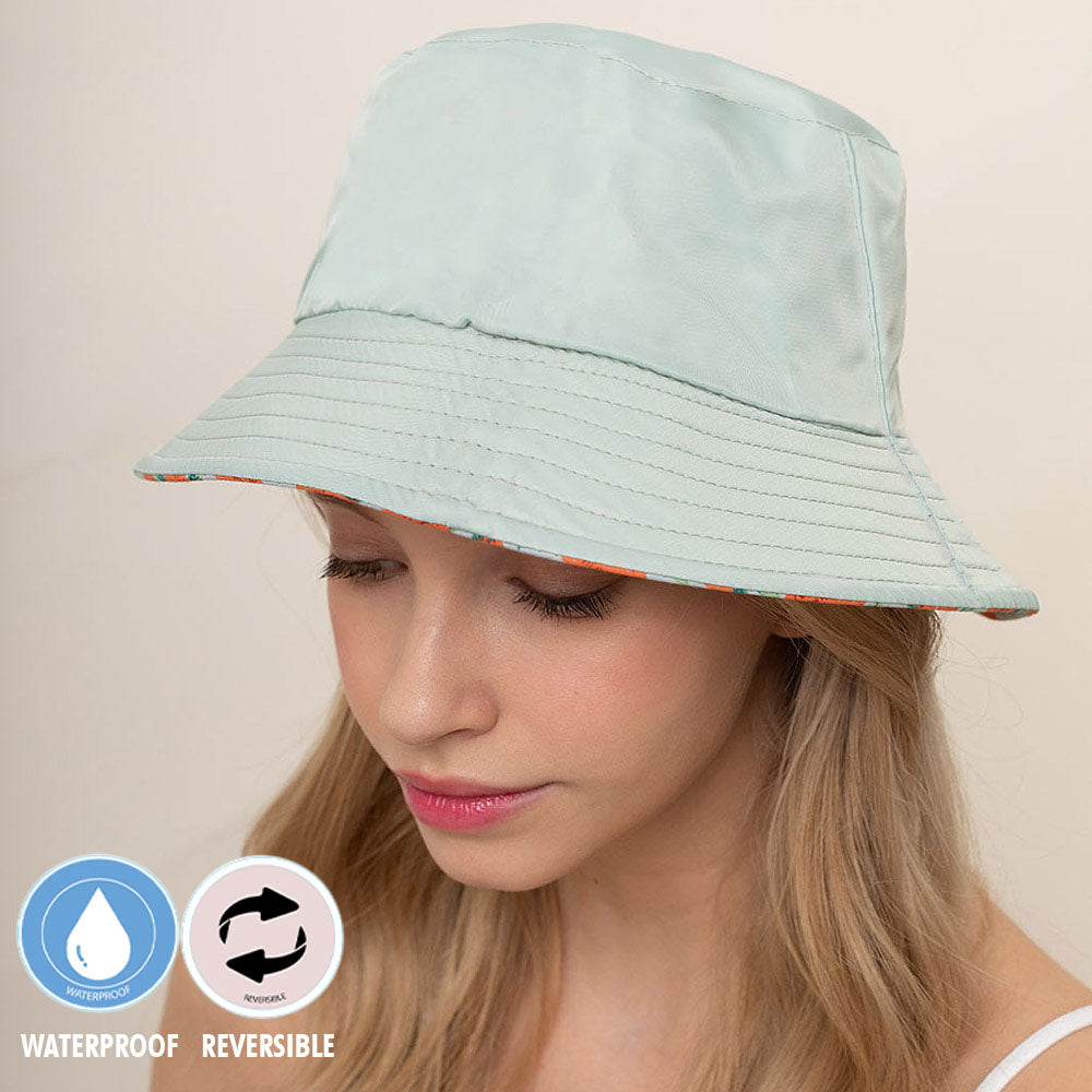 HATEGORY Reversible Waterproof Floral Print Rain Bucket Hat