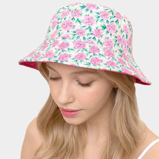 HATEGORY Reversible Waterproof Floral Print Rain Bucket Hat