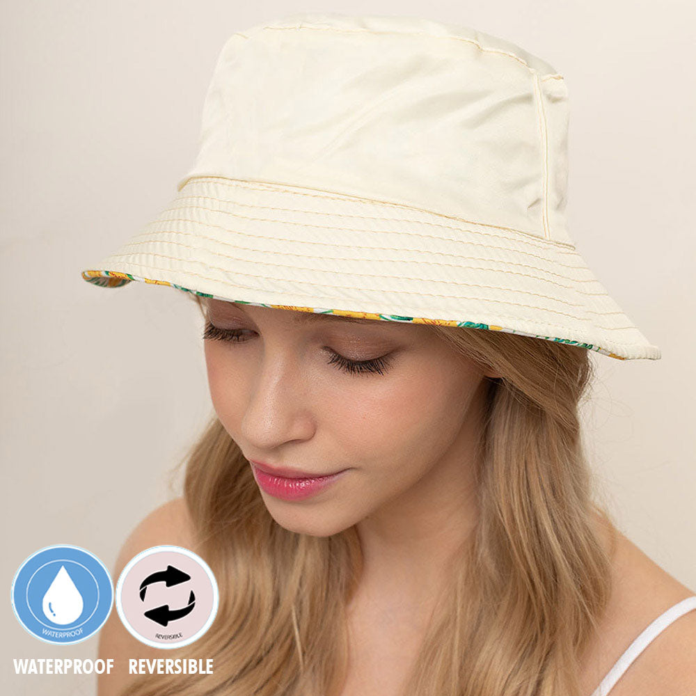 HATEGORY Reversible Waterproof Floral Print Rain Bucket Hat