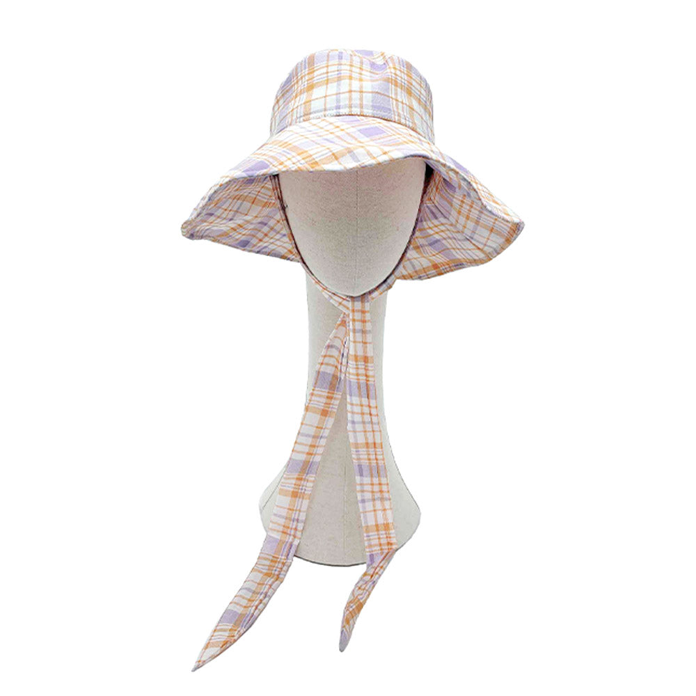 HATEGORY Plaid Check Chin Tie Bucket Hat