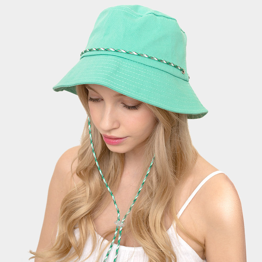 HATEGORY Solid Chin String Bucket Hat