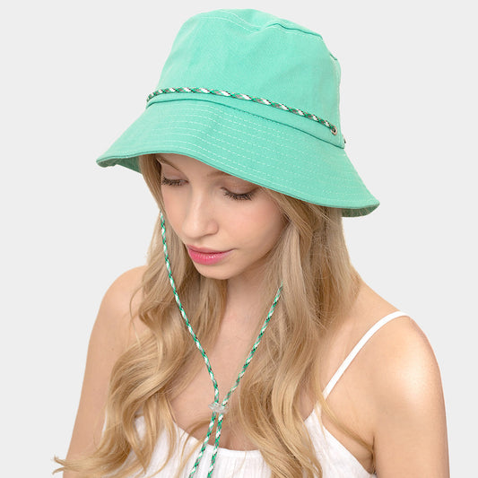 HATEGORY Solid Chin String Bucket Hat