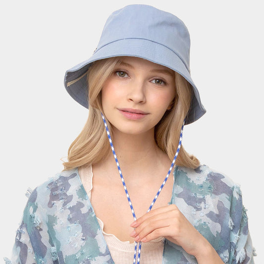 HATEGORY Solid Chin String Bucket Hat