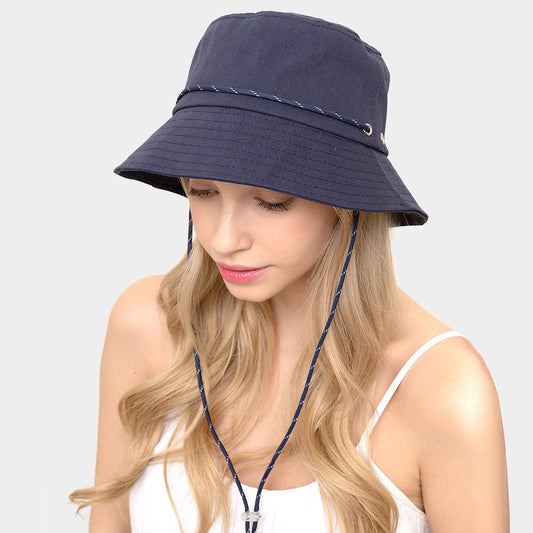 HATEGORY Solid Chin String Bucket Hat