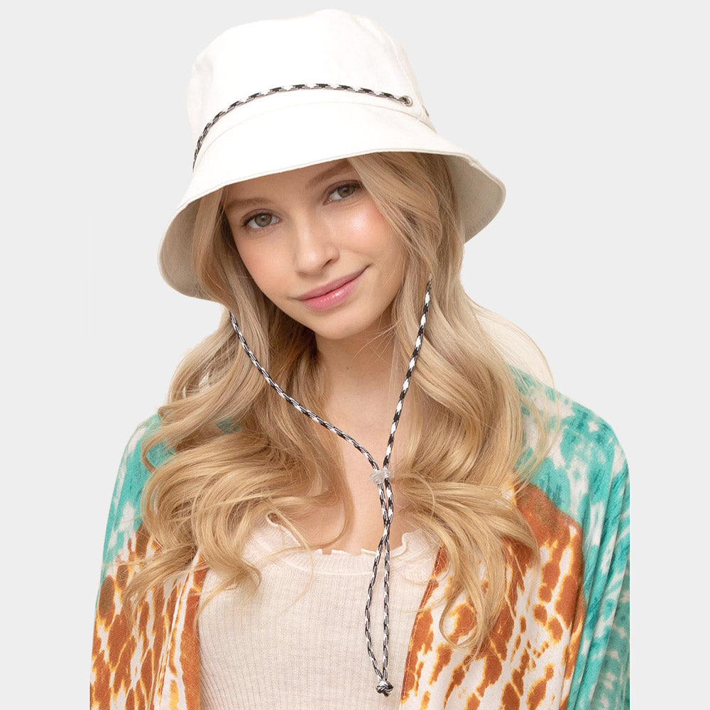 HATEGORY Solid Chin String Bucket Hat