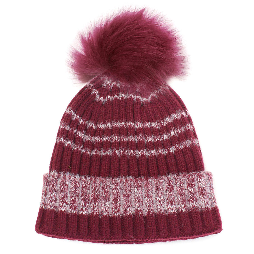 HATEGORY Ribbed Knit Pom Pom Beanie Hat