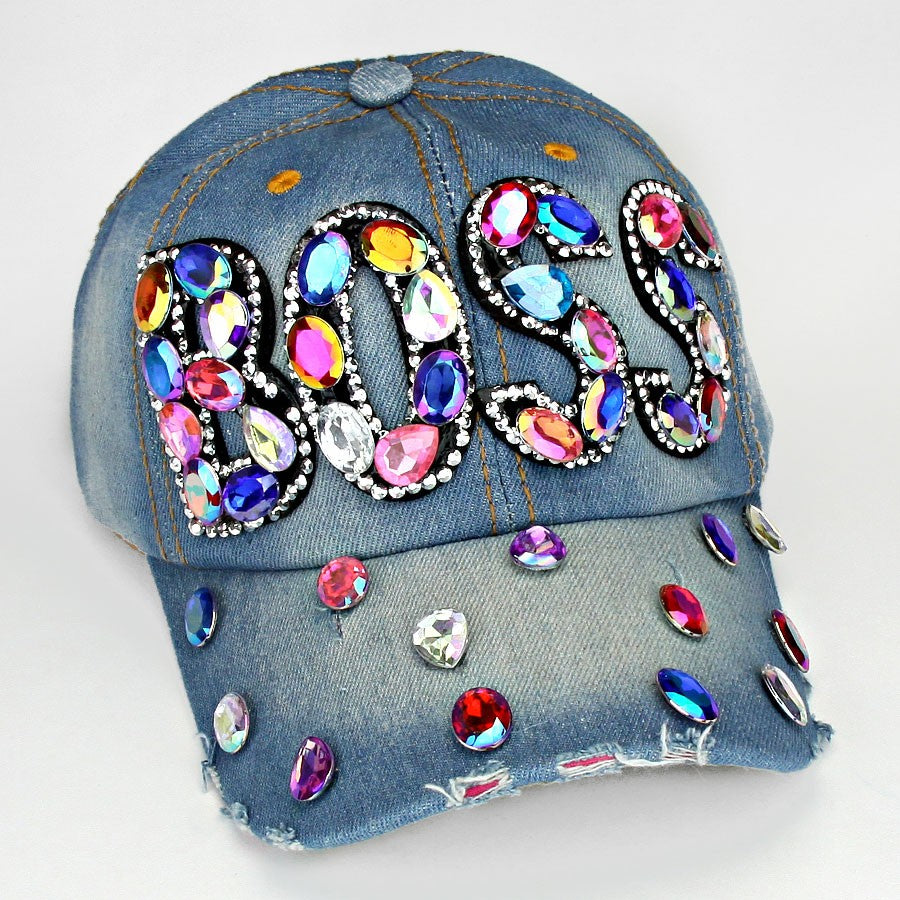 HATEGORY "BOSS" Embedded Bling Denim Cap
