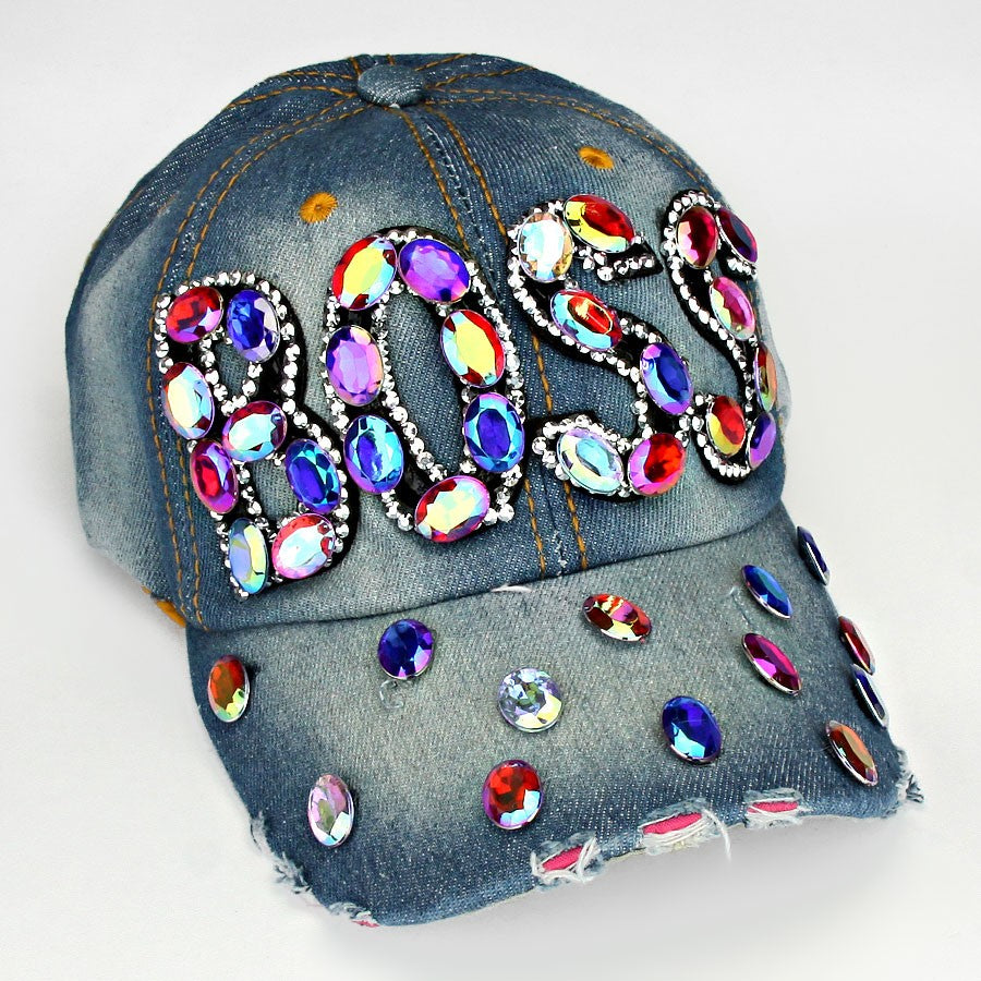 HATEGORY "BOSS" Embedded Bling Denim Cap