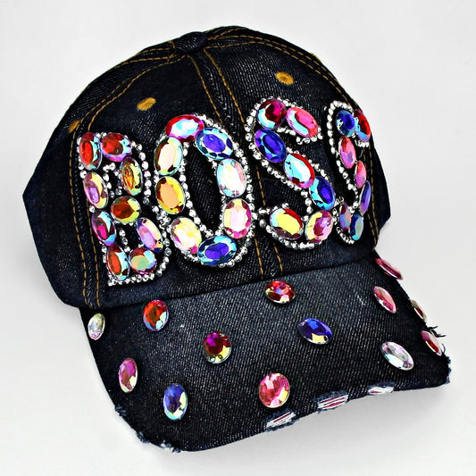 HATEGORY "BOSS" Embedded Bling Denim Cap