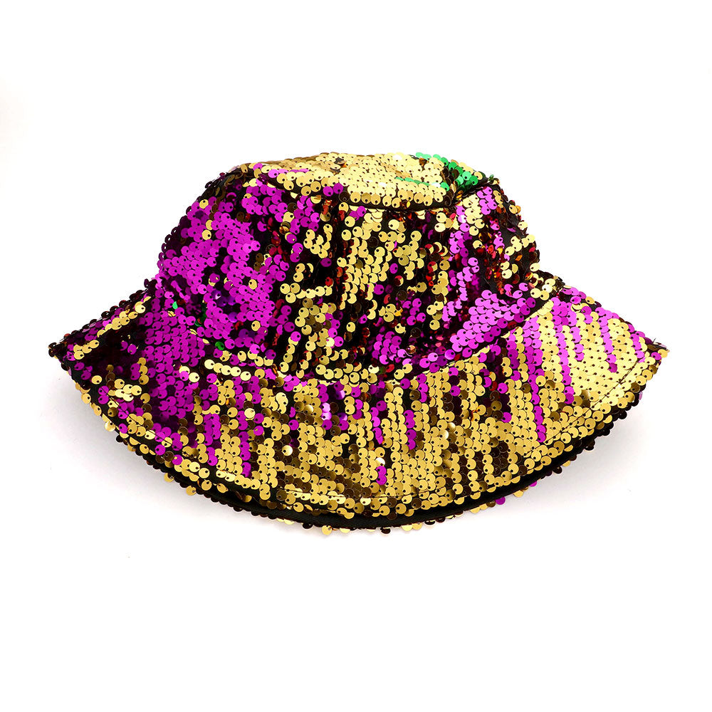 HATEGORY Mardi Gras Reversible Sequin Bucket Hat
