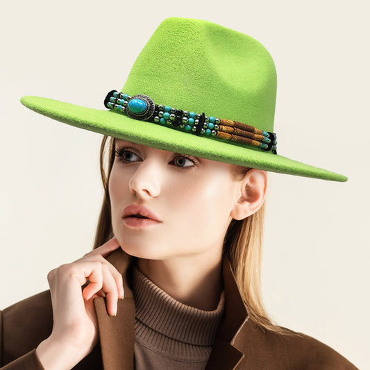 HATEGORY Turquoise Accented Felt Rancher Panama Hat