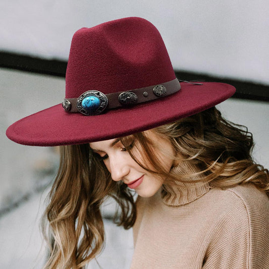 HATEGORY Turquoise Accented Felt Rancher Panama Hat