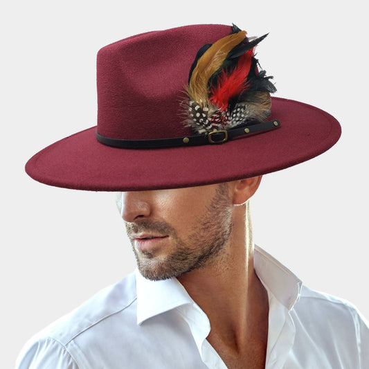 HATEGORY Feather Accented Felt Rancher Panama Hat