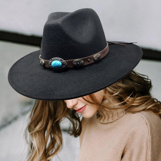 HATEGORY Turquoise Accented Felt Rancher Panama Hat