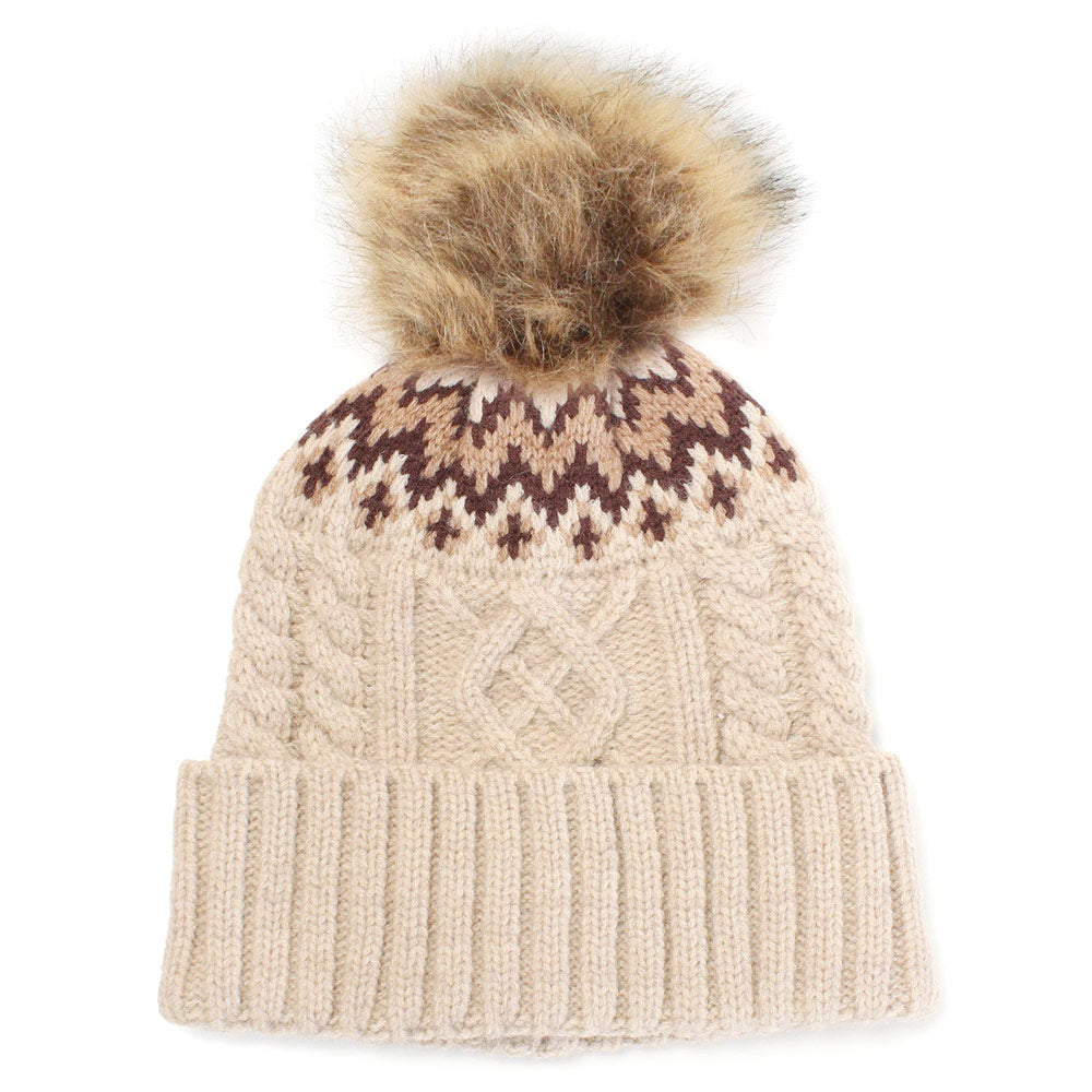 HATEGORY Ethnic Knit Beanie with Pom Pom