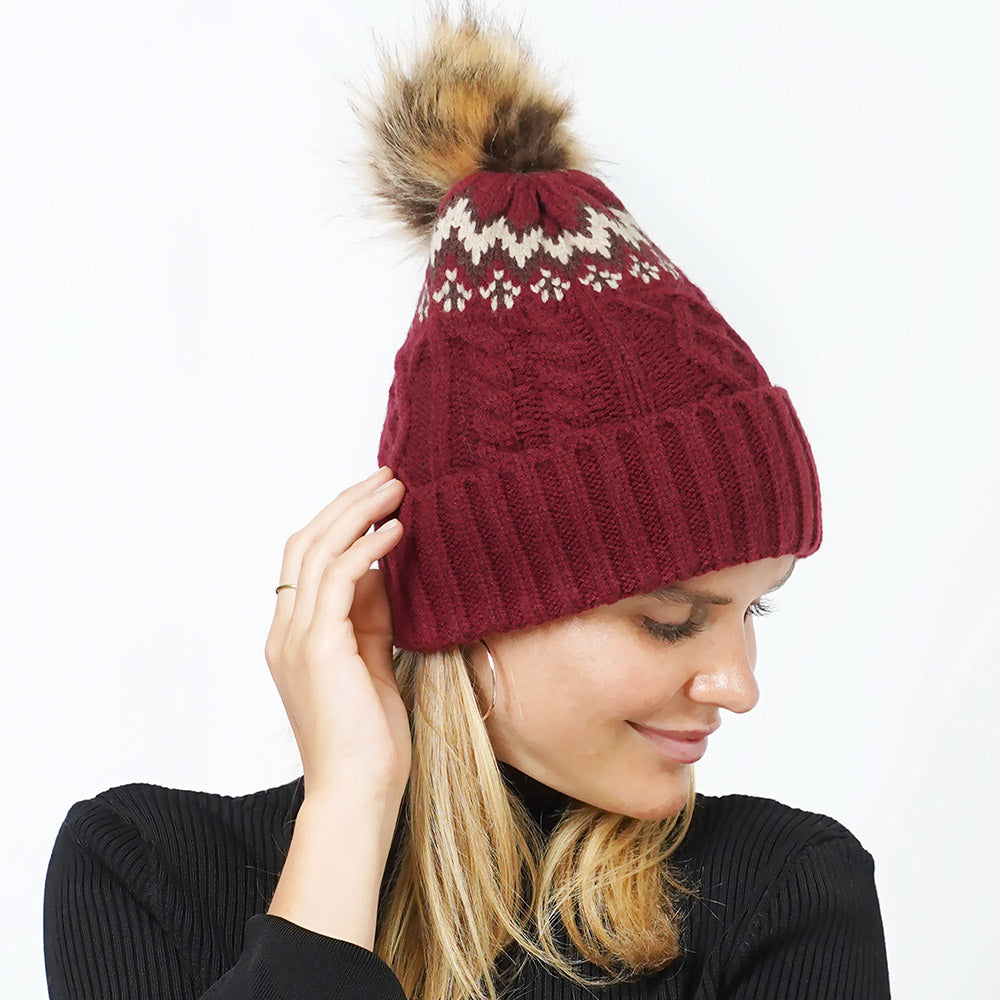 HATEGORY Ethnic Knit Beanie with Pom Pom