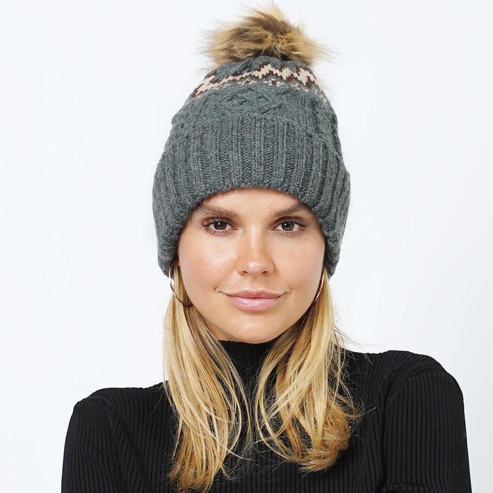 HATEGORY Ethnic Knit Beanie with Pom Pom
