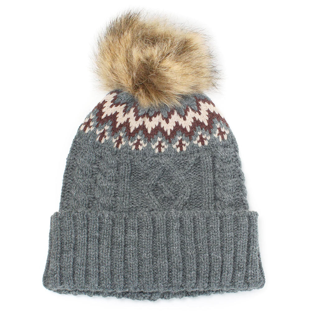 HATEGORY Ethnic Knit Beanie with Pom Pom