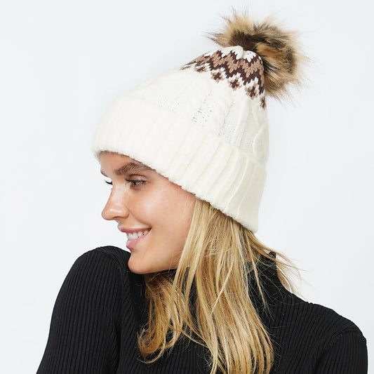HATEGORY Ethnic Knit Beanie with Pom Pom