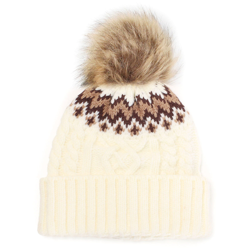 HATEGORY Ethnic Knit Beanie with Pom Pom