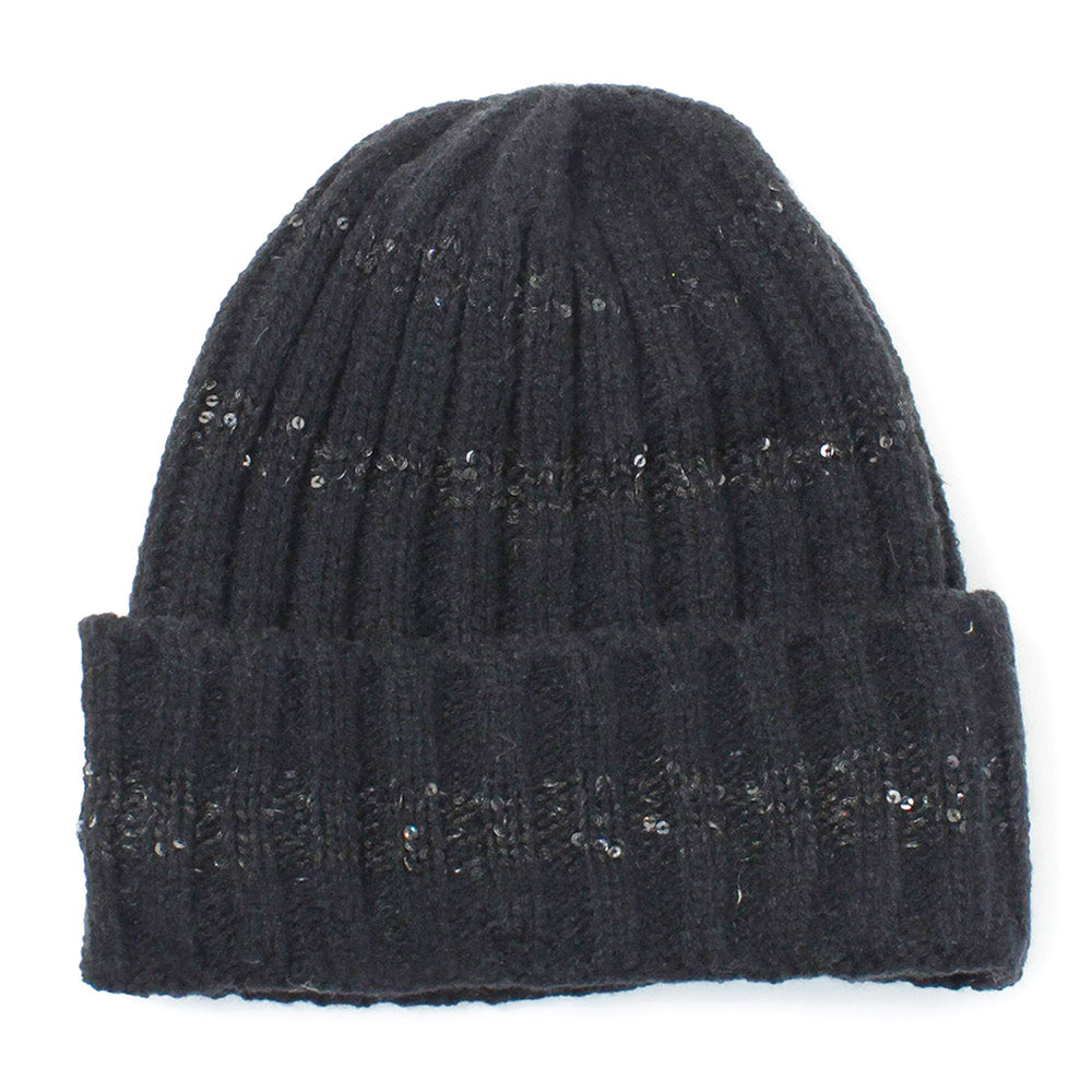 HATEGORY Sequin Stripe Knit Beanie Hat