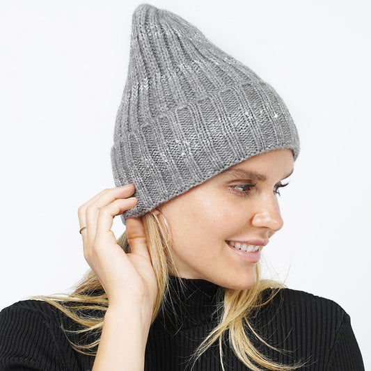 HATEGORY Sequin Stripe Knit Beanie Hat