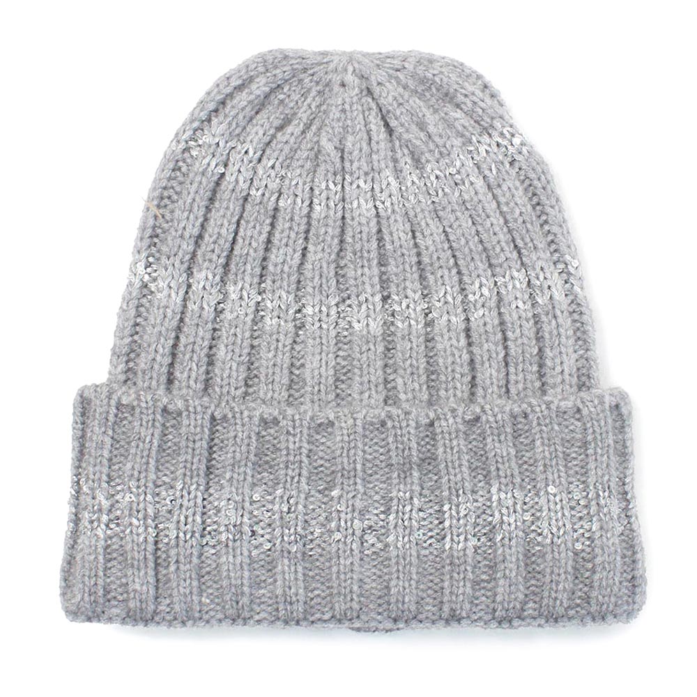 HATEGORY Sequin Stripe Knit Beanie Hat