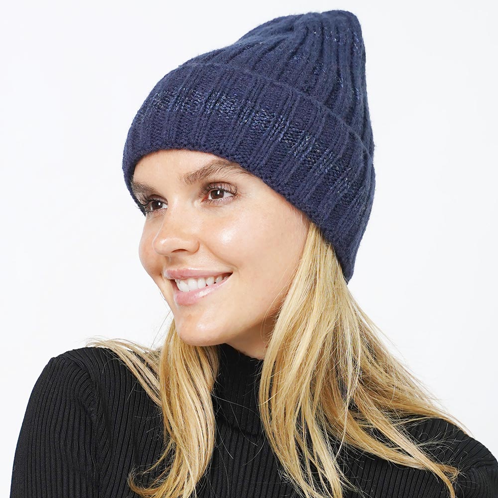 HATEGORY Sequin Stripe Knit Beanie Hat