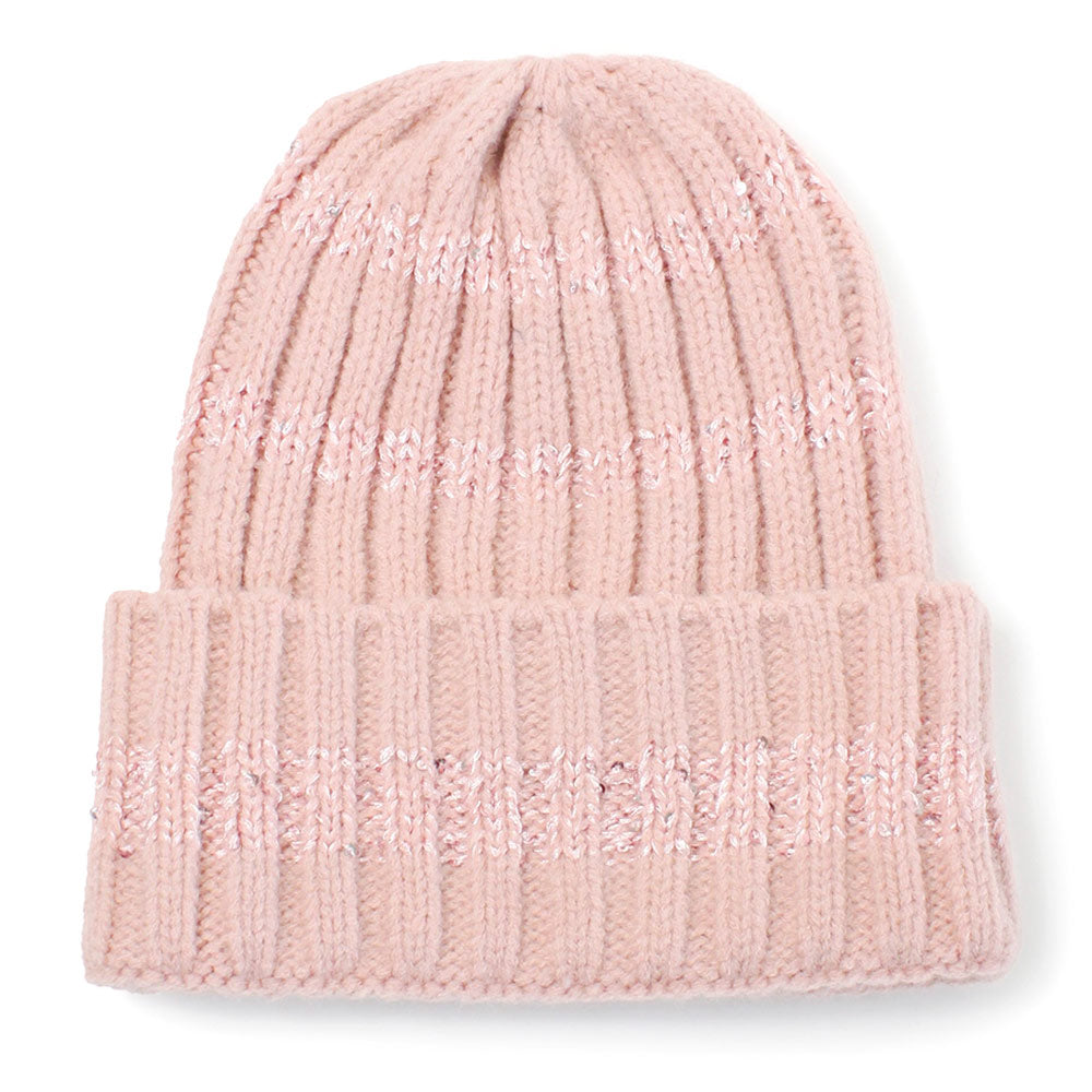HATEGORY Sequin Stripe Knit Beanie Hat