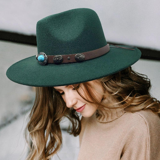 HATEGORY Turquoise Accented Felt Rancher Panama Hat