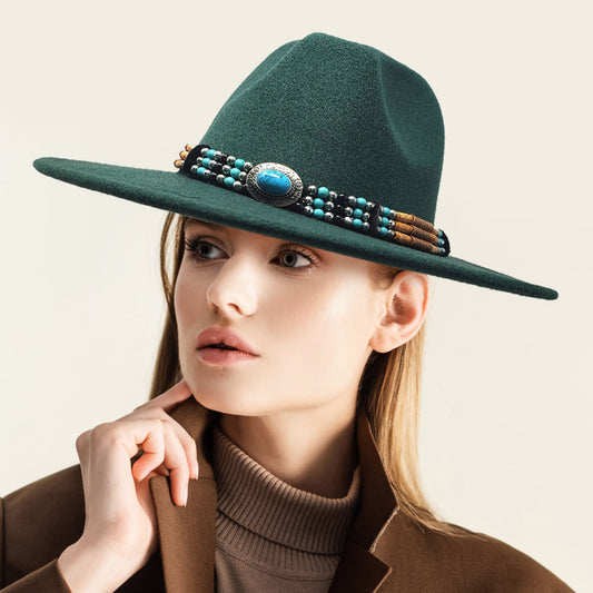 HATEGORY Turquoise Accented Felt Rancher Panama Hat