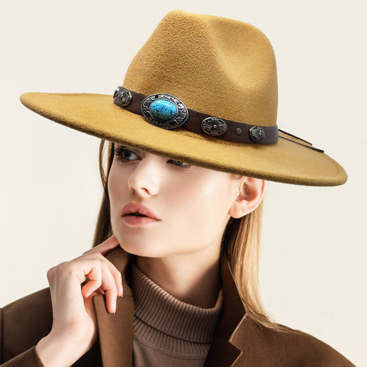 HATEGORY Turquoise Accented Felt Rancher Panama Hat
