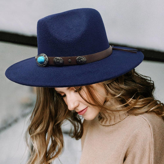 HATEGORY Turquoise Accented Felt Rancher Panama Hat