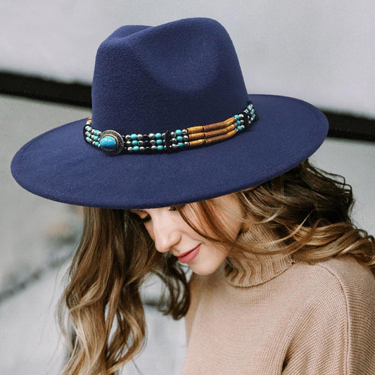 HATEGORY Turquoise Accented Felt Rancher Panama Hat