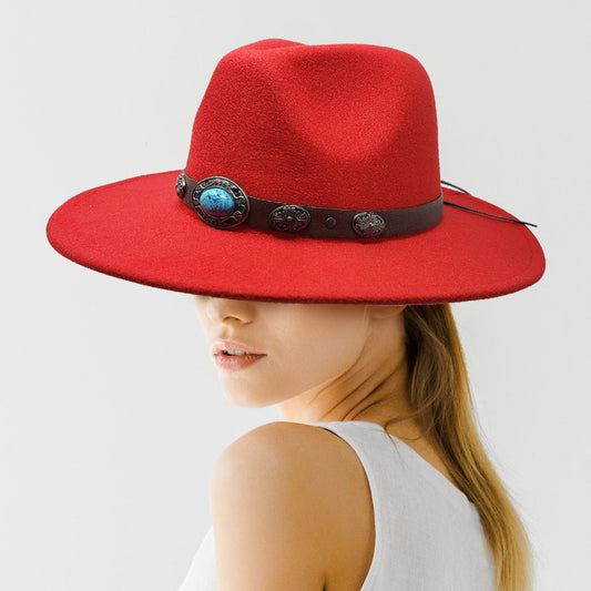 HATEGORY Turquoise Accented Felt Rancher Panama Hat