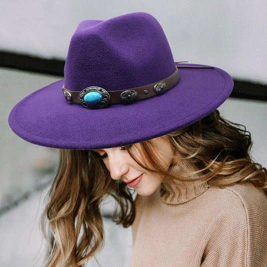 HATEGORY Turquoise Accented Felt Rancher Panama Hat