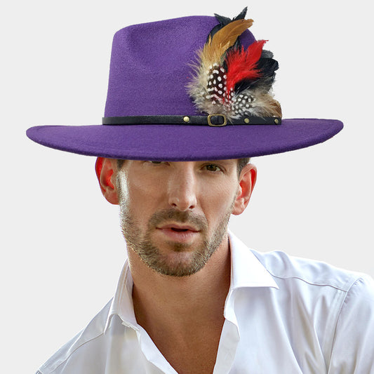 HATEGORY Feather Accented Felt Rancher Panama Hat