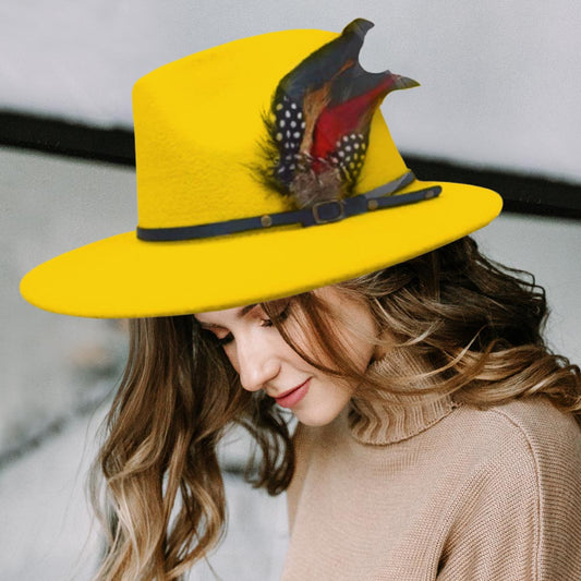 HATEGORY Feather Accented Felt Rancher Panama Hat