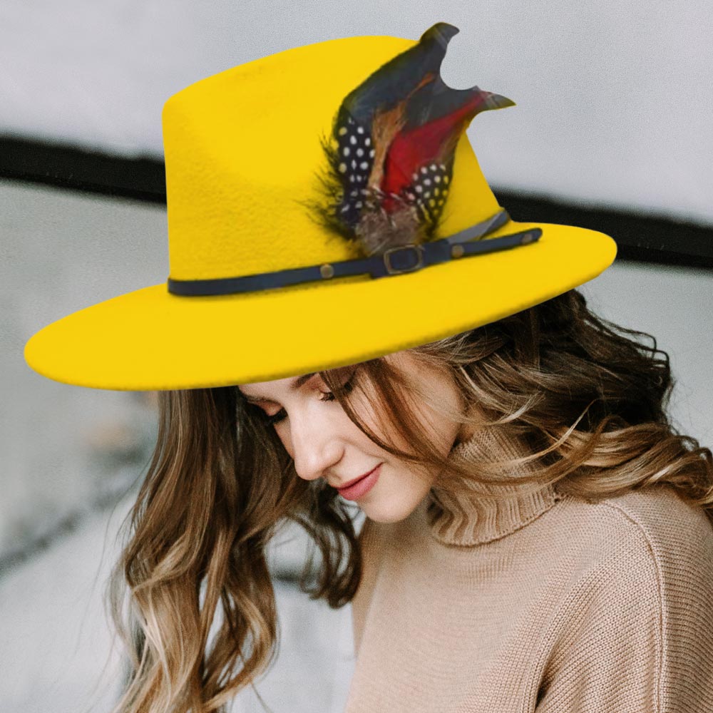 HATEGORY Feather Accented Felt Rancher Panama Hat