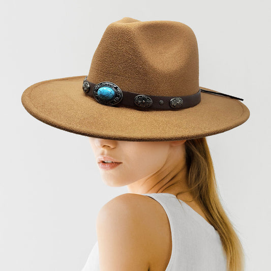 HATEGORY Turquoise Accented Felt Rancher Panama Hat