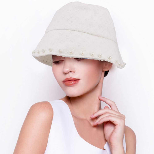 HATEGORY Pearl Embellished Patterned Bucket Hat