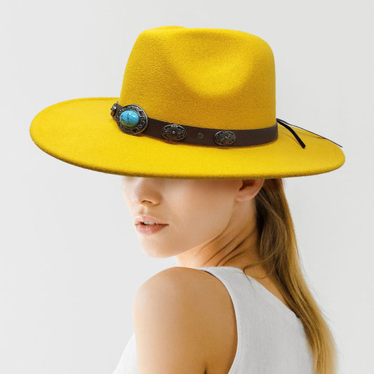 HATEGORY Turquoise Accented Felt Rancher Panama Hat